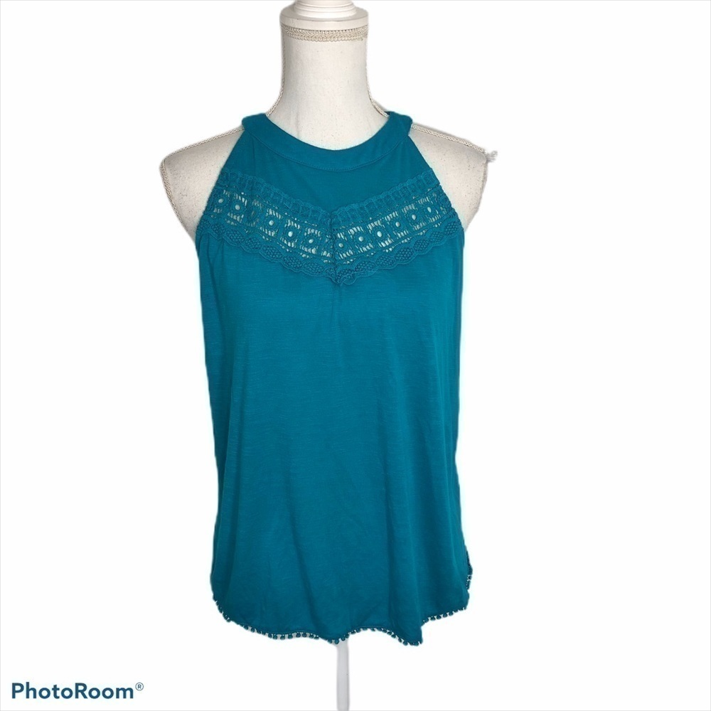 No Boundaries Halter Boho Top Medium Blue